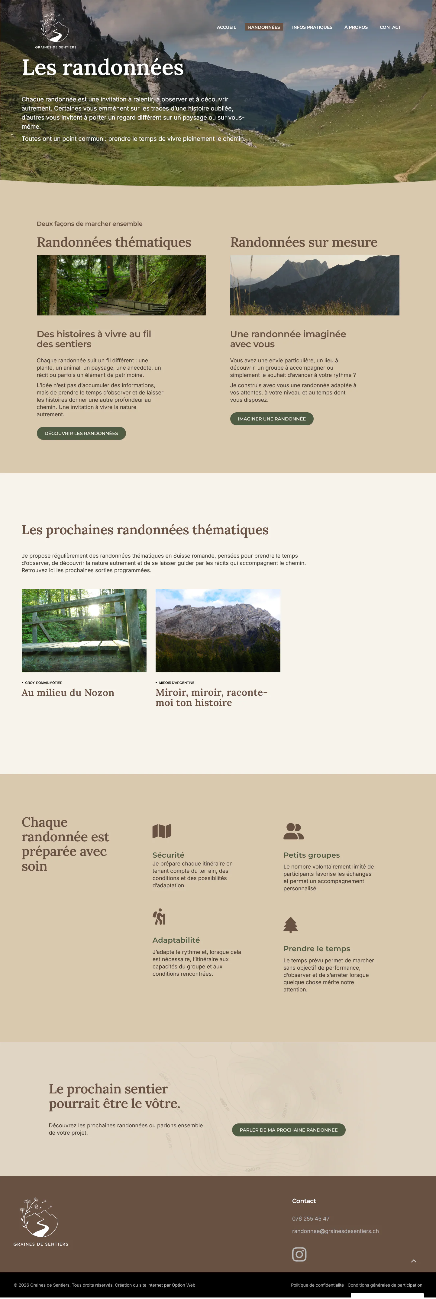 Les randonnées — sorties thématiques et randonnées sur mesure. Capture complète de Graines de Sentiers.